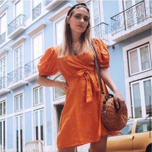 Zara | Linen wrap dress in Orange
